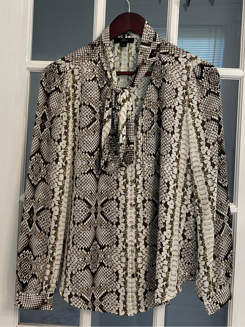 J. CREW Women’s Snake Print Drapey Tie Neck Long Sleeve Top Size 6